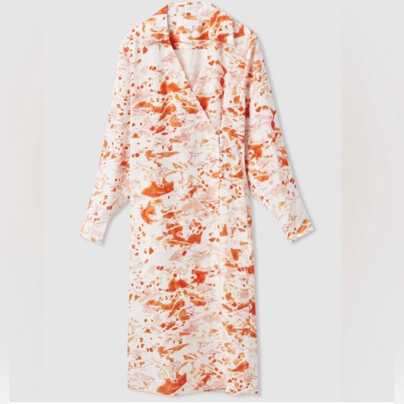 NWOT COS|| Tailored Wrap Dress, Size 6 in Orange and White, Tencel - Picture 2 of 12